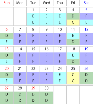 運賃カレンダー2025年04月