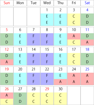 運賃カレンダー2026年04月